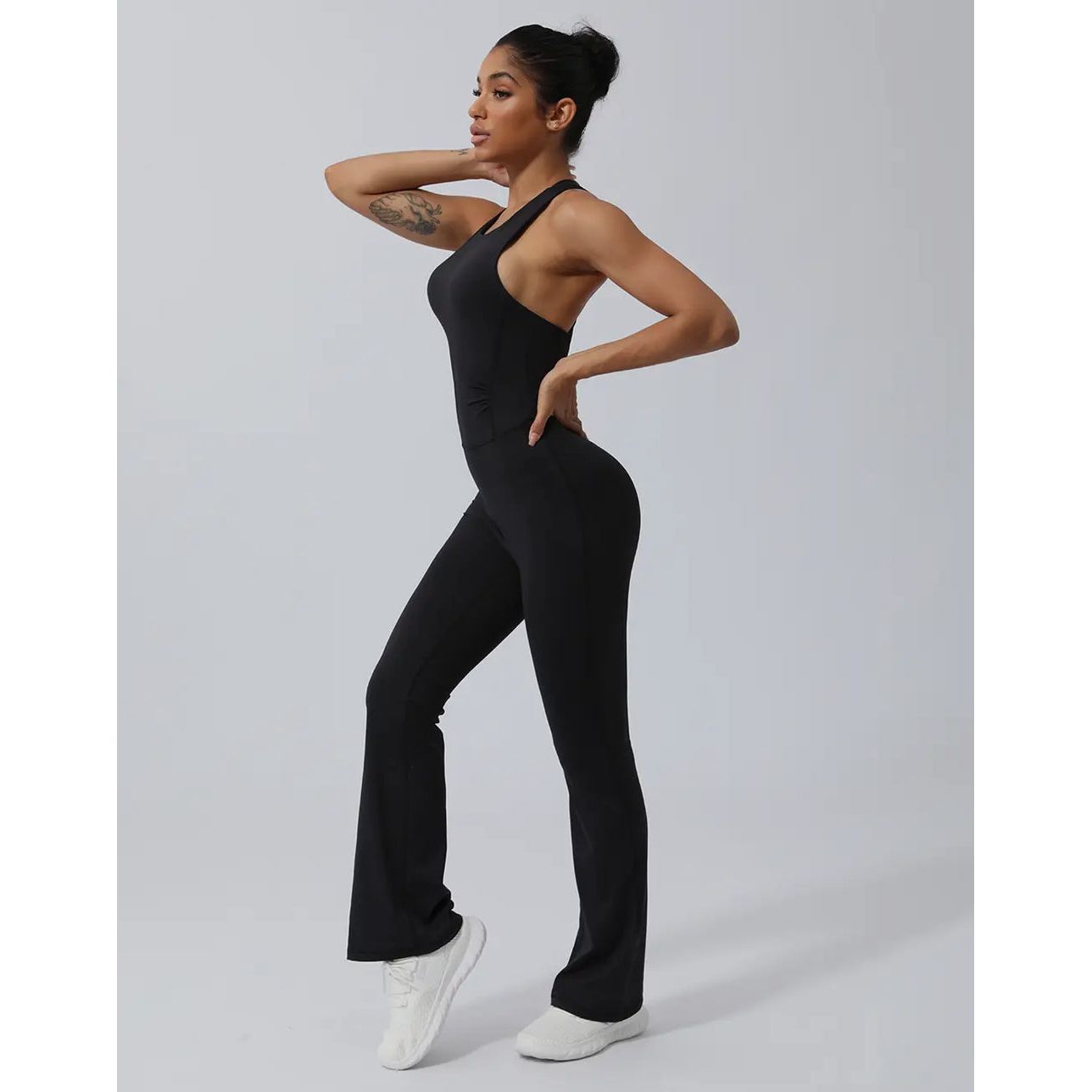 SculptFit Cross Flare Jumpsuit Black
