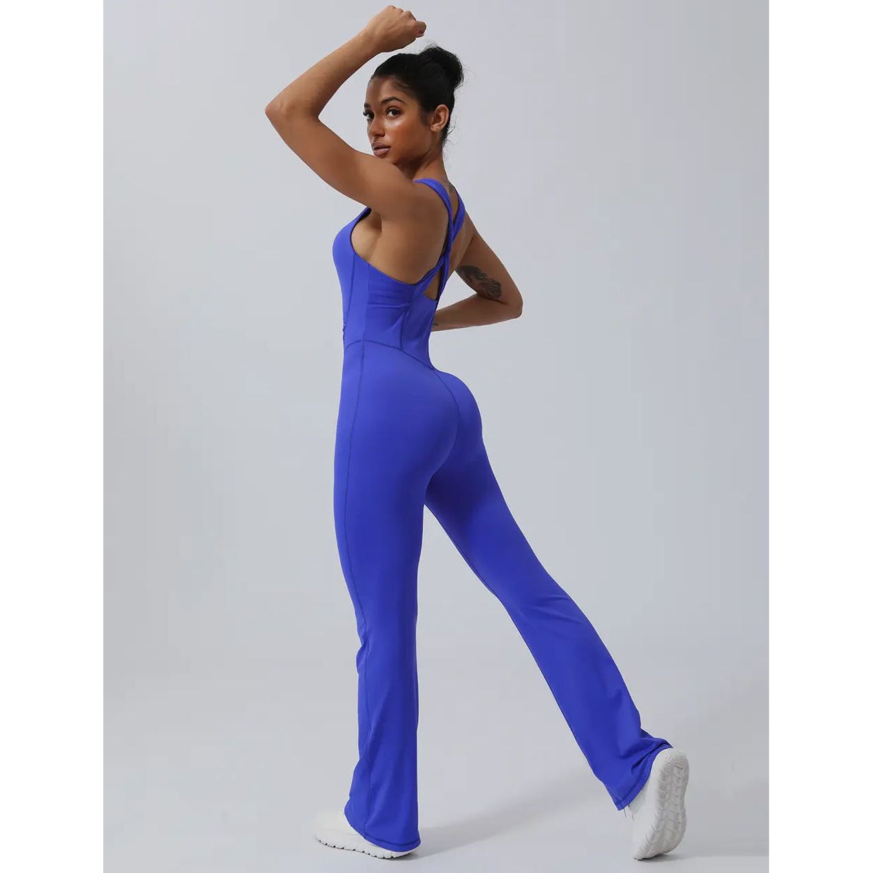 SculptFit Cross Flare Jumpsuit Blue
