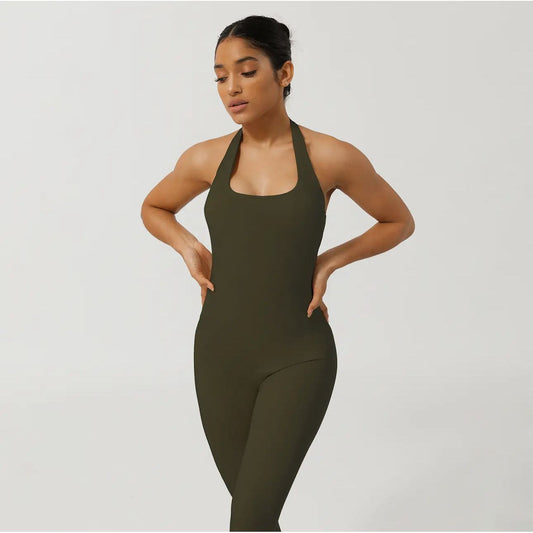 SculptFit Halter Jumpsuit Green